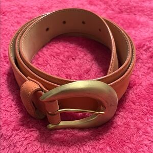 Vintage Harken Coral Peach Suede Belt Leather Gold Tone Buckle Tan XL